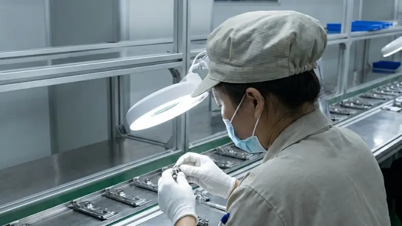 工場の中で働く製造員。